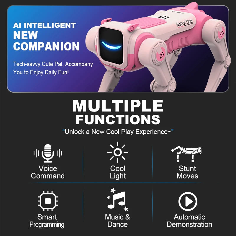 Perro Robot Mecánico RC Inteligente con IA, Comandos de Voz, Programable, Canta, Baila, Acrobacias Electrónicas, Perro Robot Biónico Inteligente