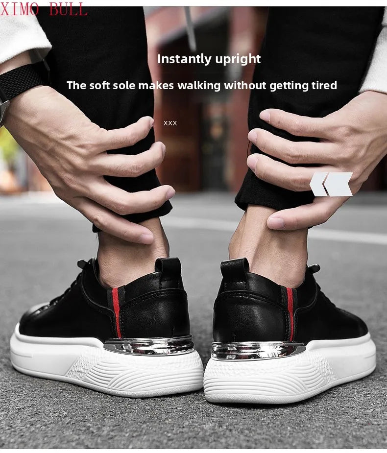 Zapatillas de deporte de cuero genuino para hombres, zapatos con elevador, zapatos invisibles transpirables, zapatillas de deporte casuales de moda para hombres