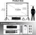 LEJIADA-Pantalla de proyector con soporte, pantalla blanca sin arrugas de 60-150 pulgadas, ángulo de visión de 160 °, doble cara, cine en casa, al aire libre