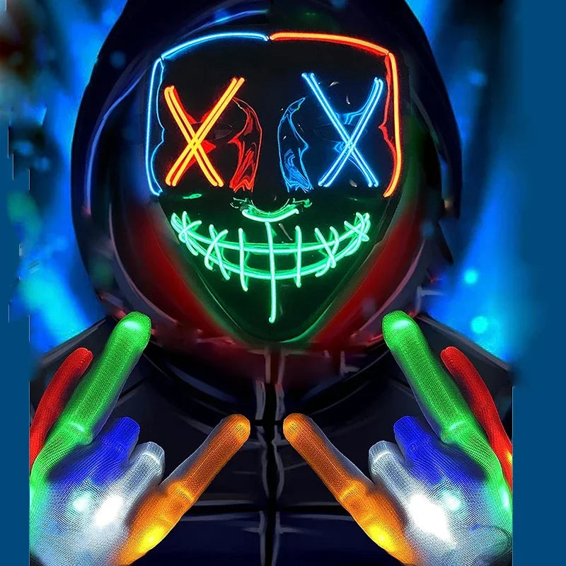 Máscara Led Halloween Carnaval Navidad Fiesta de disfraces Club nocturno Máscara temática de película luminosa La purga Máscara de cosplay brillante