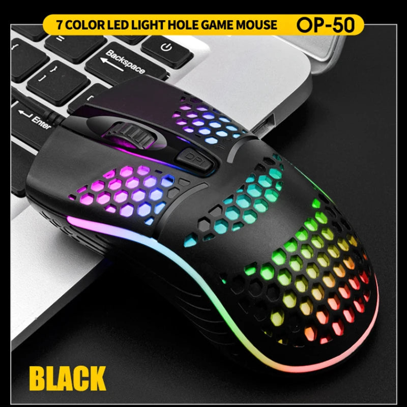Ratón óptico con luz LED para juegos, Mouse ahuecado para ordenador portátil, escritorio, 4D, uso doméstico y oficina, 7 luces LED de respiración