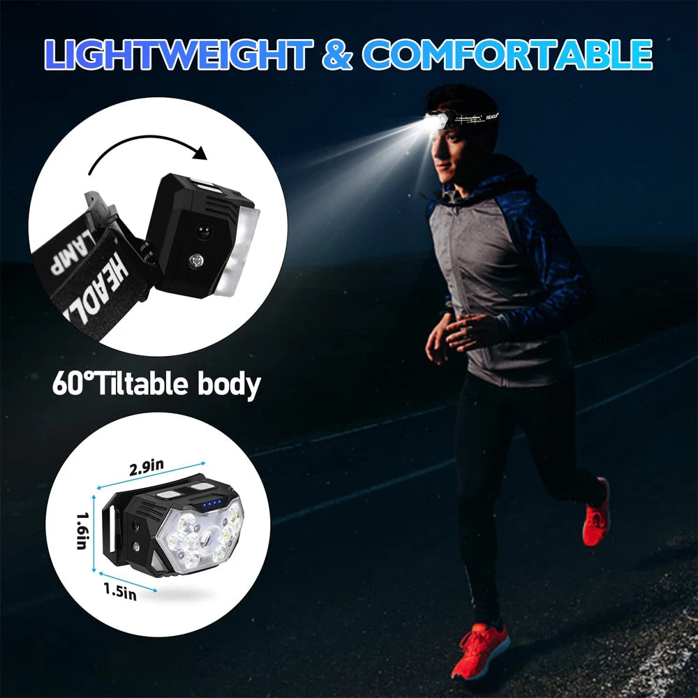 Linterna Frontal 9 LED Recargable USB con Sensor de Movimiento