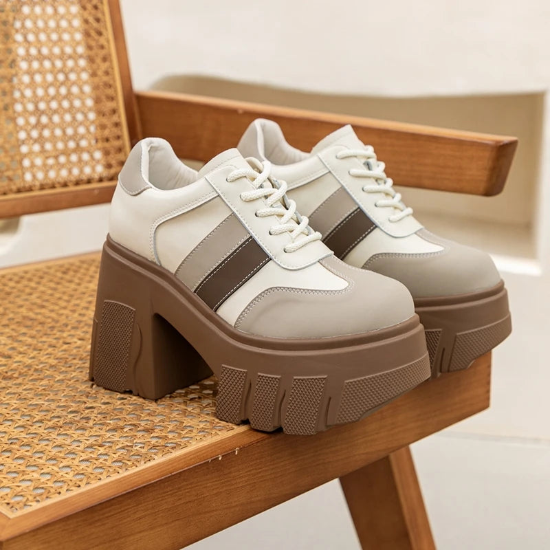 Zapatos de Tacon Alto con Plataforma para Mujer - Cuero con Cordones