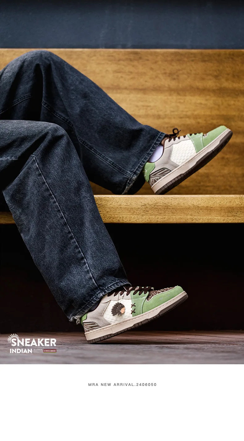 Zapatillas de Skate para Hombre de Alta Calidad, Estilo Retro, Suela Gruesa, Casuales, Versátiles, con Diseño Totem Indio