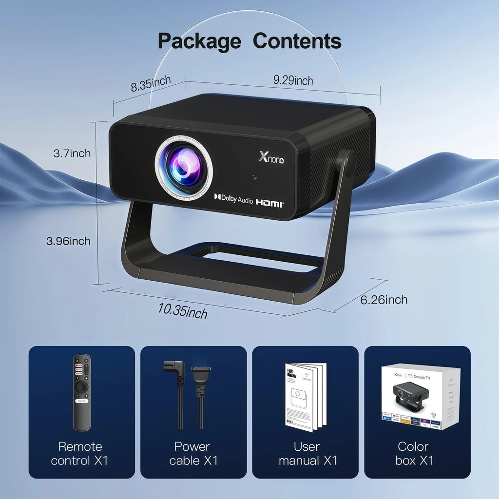 Proyector XNANO GT350 con Google TV, 600 ANSI, Resolución Nativa 1080P, WiFi, Bluetooth, Enfoque Automático, Keystone, Chromecast, HDR10+, Cine en Casa