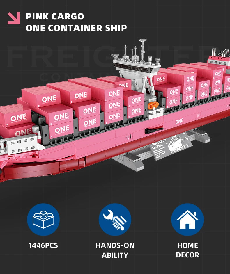 Modelo de bloques de construcción de barco portacontenedores JJ9217, juguete educativo avanzado, conjunto de modelo DIY para decoración de escritorio, regalo de cumpleaños para adultos