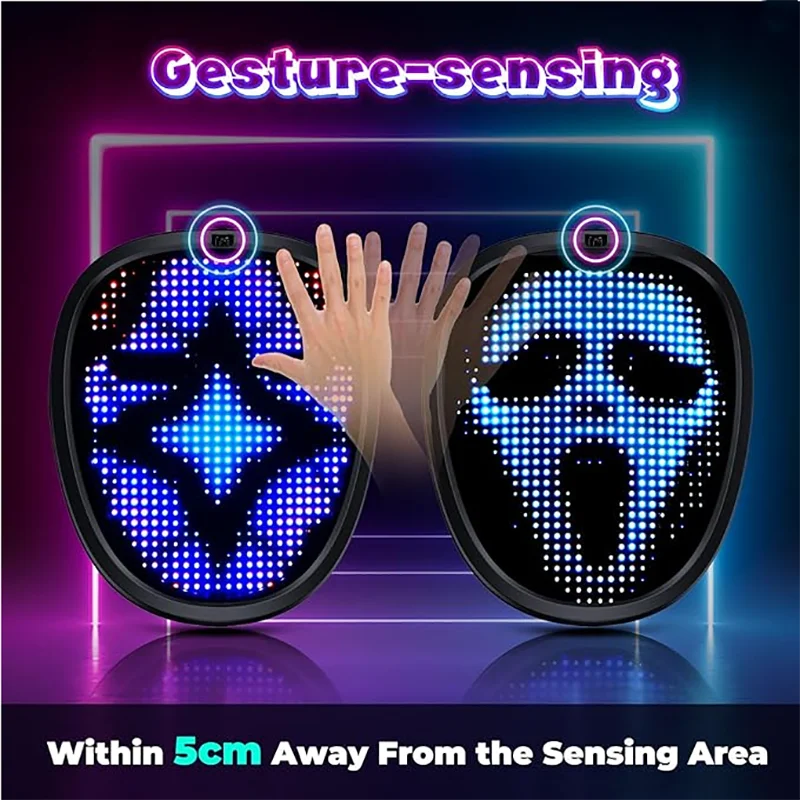 Máscara LED para niños con detección de gestos, máscara iluminada para niños para Halloween, Navidad, disfraz, fiesta de cumpleaños