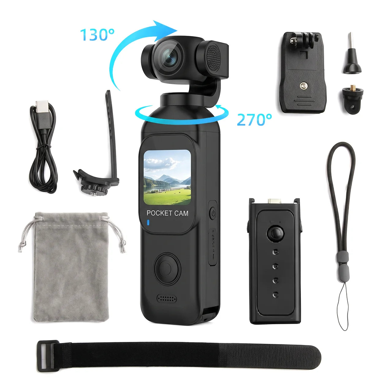 Cámara de bolsillo FHD 1080P con pantalla táctil, WiFi y montura magnética para vlogging