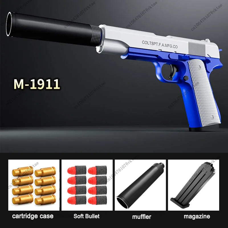Pistola de Juguete M1911 con Silenciador y Dardos de Espuma