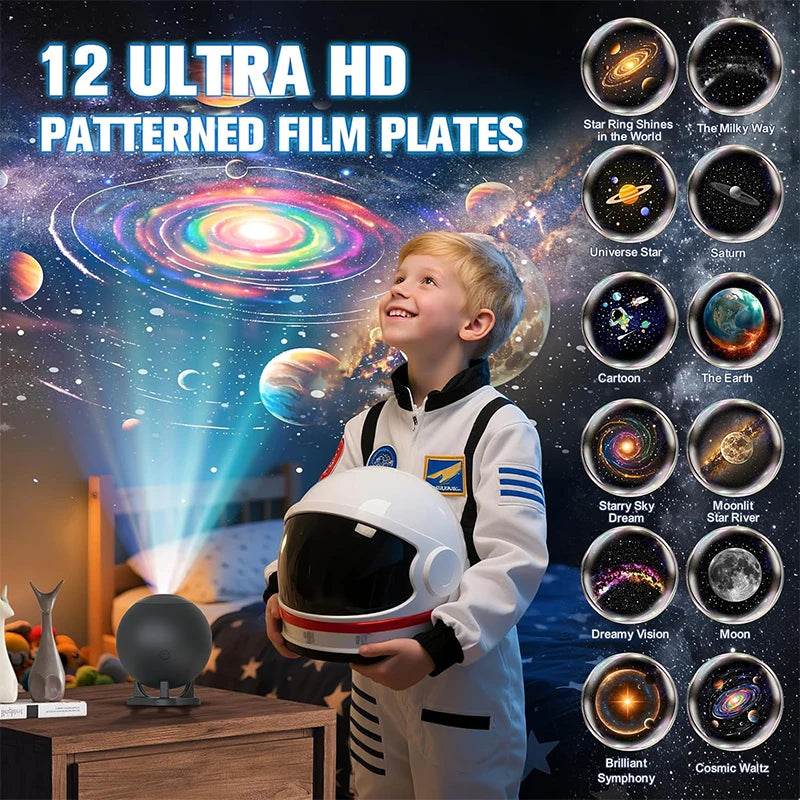 Proyector planetario para dormitorio, 12 discos de imágenes, proyectores de galaxia, luz nocturna de estrellas, iluminación de ambiente de techo, lámpara espacial