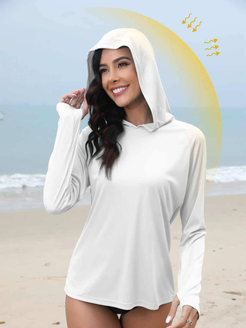 Mujer protección solar sudadera con capucha manga larga camiseta