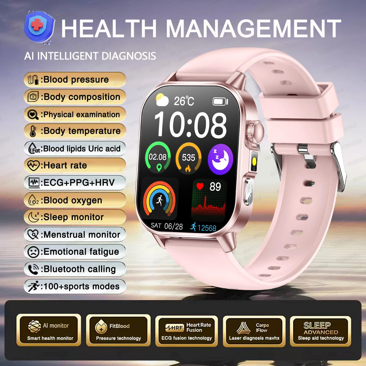 Reloj Inteligente con Diagnóstico ECG, Oxígeno en Sangre y Pantalla AMOLED