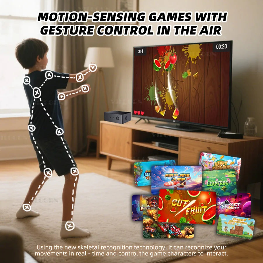 VILCORN AI Juego con detección de movimiento TV Box Procesador octa-core WiFi Sistema de juego activo para niños y familia Consola de juegos somatosensorial