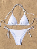 1 traje de baño para mujer, conjunto de Bikini acanalado con almohadillas y espalda descubierta, sujetador triangular con cuello Halter, Tanga con lazo lateral, ropa de playa, traje de baño para mujer