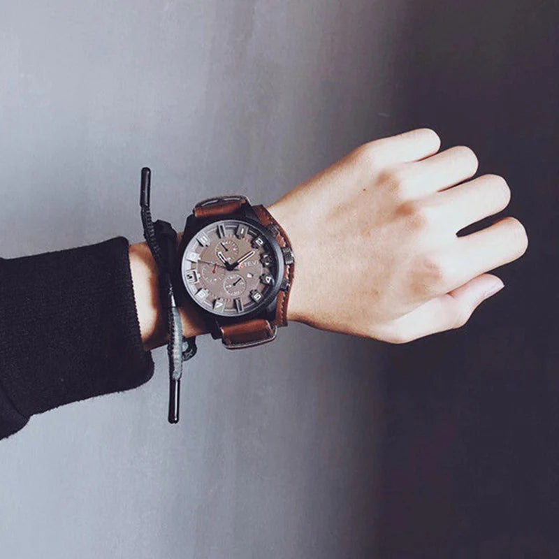 Relojes YIKAZE Retro para hombre, reloj clásico de cuarzo de lujo para negocios, reloj de pulsera militar con fecha y correa de cuero con esfera grande a la moda para hombre