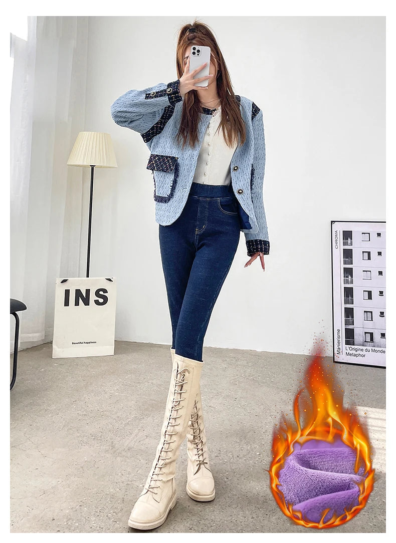 Pantalones Vaqueros de Invierno con Forro de Lana para Mujer