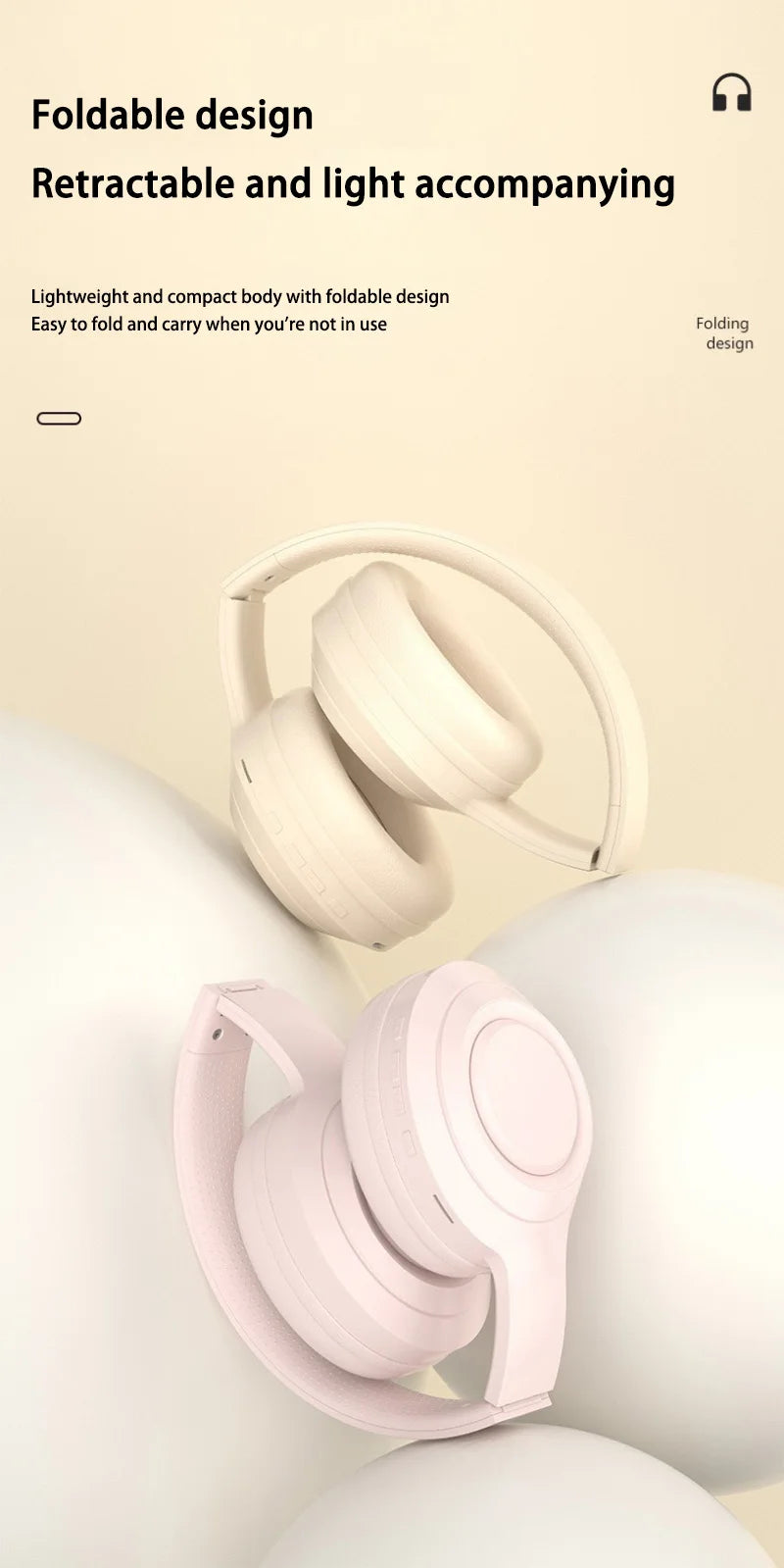 Auriculares Lenovo Bluetooth 5.3, Auriculares Inalámbricos Plegables para Computadora, Auriculares para Juegos 360 °   Auriculares con Sonido Estéreo Originales