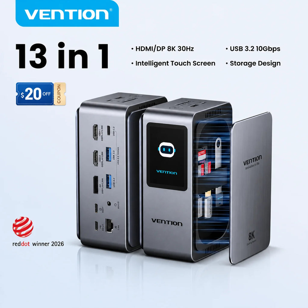Vention Estación de Conexión USB C 13 en 1 8K@30Hz MST, Pantalla Inteligente, Adaptador USB 3.2 10Gbps para Windows, MacBook Pro, HP, Laptop Dell