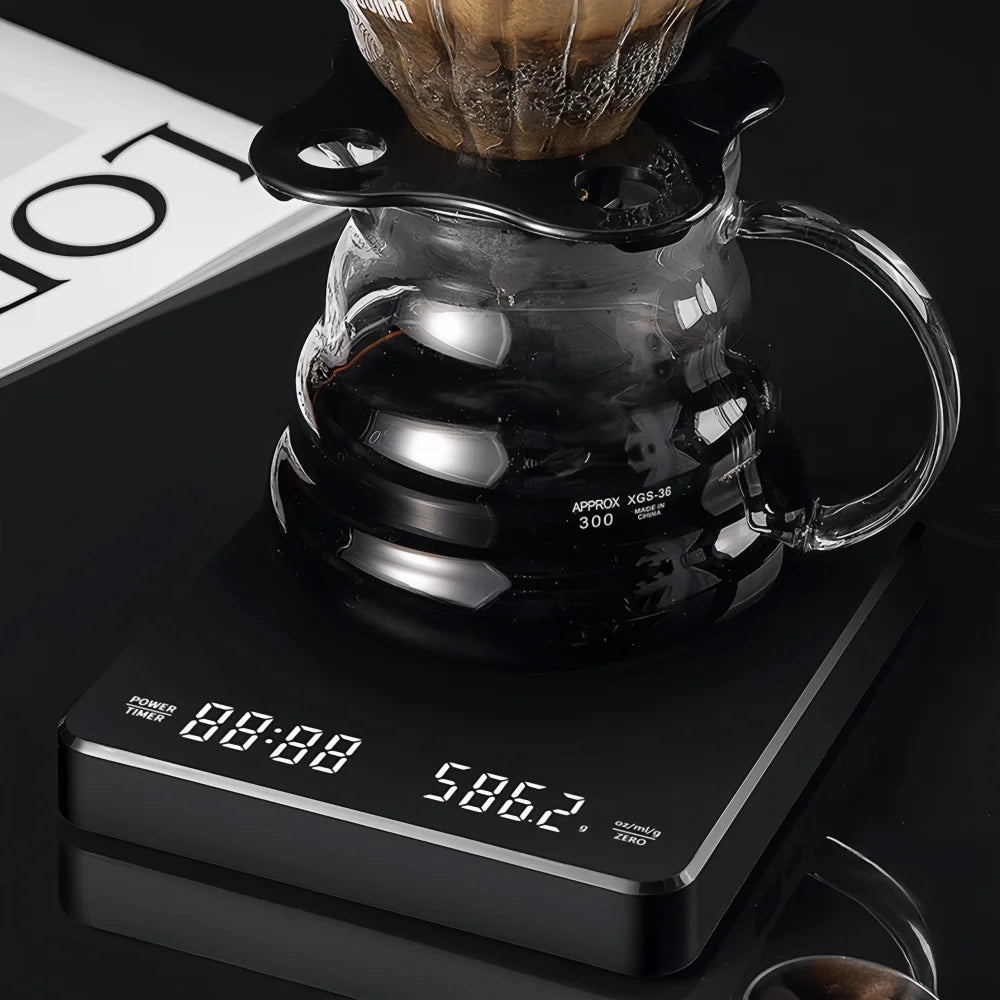 Báscula Electrónica de Café de Alta Precisión con Base Impermeable, Pantalla LED, Temporizador USB, Accesorios Profesionales para Café en Casa, 3 kg/5 kg
