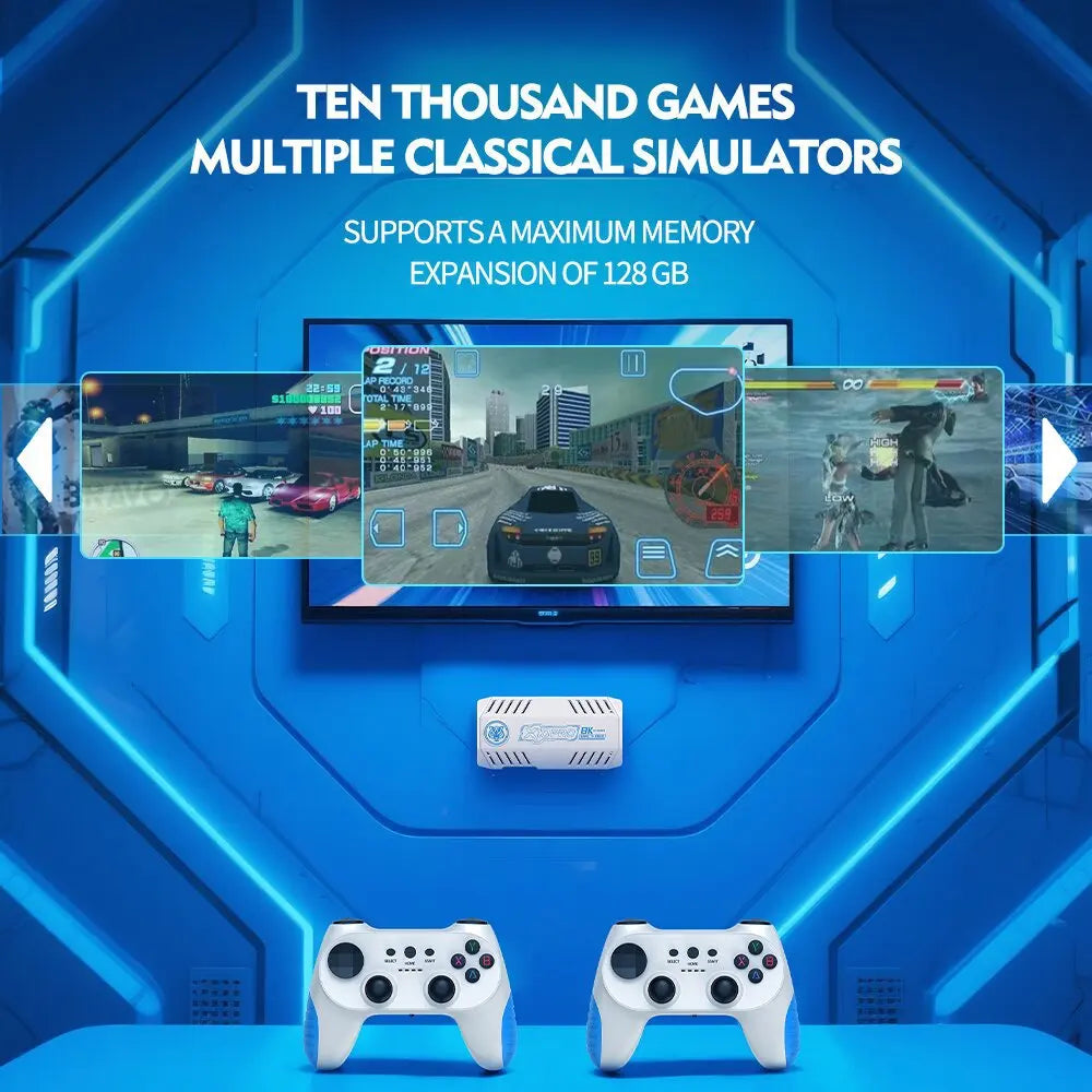 Consola de Videojuegos Retro X10 4K HD para TV, Mini Consola Portátil con Más de 50000 Juegos, 51 Emuladores, Controles Inalámbricos, Plug and Play