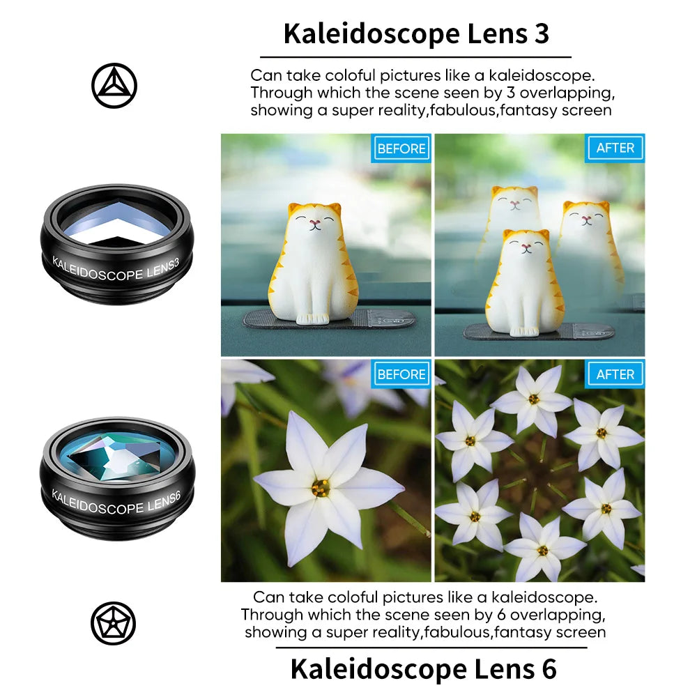 Kit de Lentes 10 en 1 para Teléfono - Ojo de Pez, Macro y Filtros