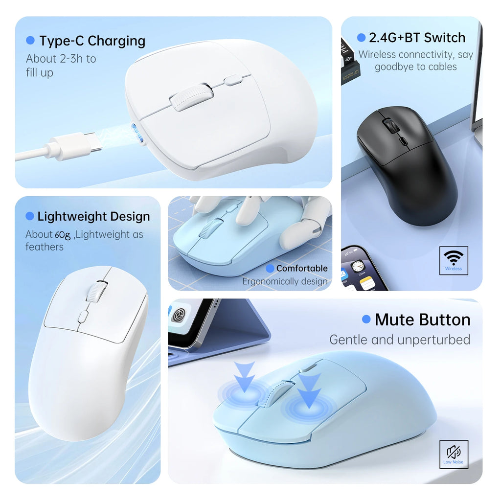Ratón inalámbrico de 2,4G, USB, Bluetooth, ligero, 1600 DPI, ergonómico, silencioso, para juegos, Macbook, escritorio, portátil, iPad