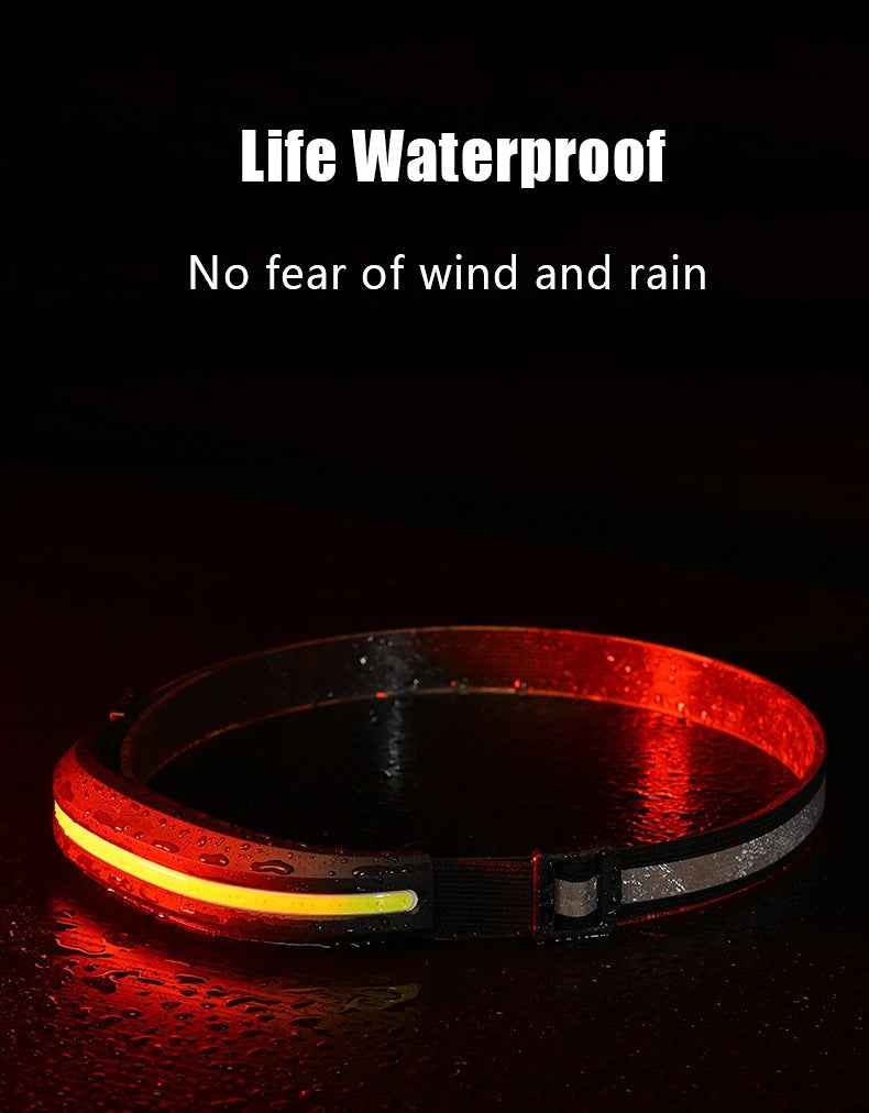 Linterna Frontal COB Recargable USB con Luz Blanca y Roja para Camping y Pesca