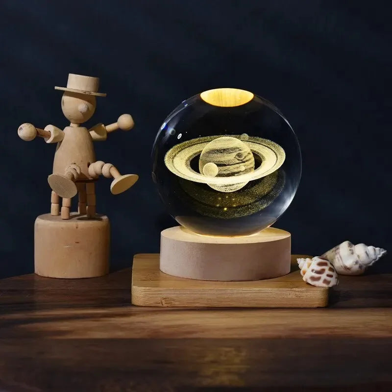 Bola de cristal 3D, luz nocturna de planeta de cristal, sistema Solar grabado con láser, globo, astronomía, regalo de cumpleaños, decoración de escritorio para el hogar