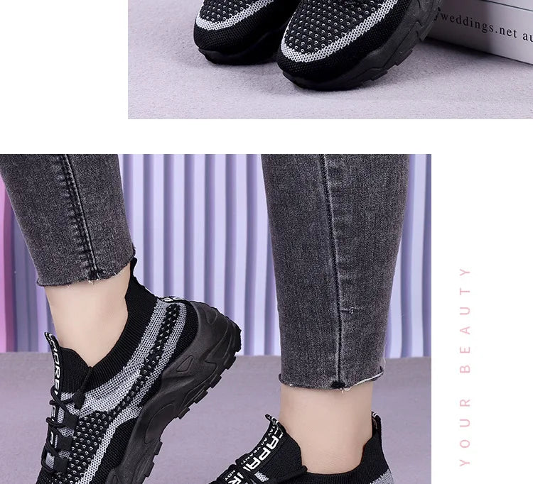 Zapatillas gruesas 2025, zapatos informales para mujer, zapatos deportivos transpirables de malla de aire para primavera y otoño, zapatos para correr de suela blanda para mujer