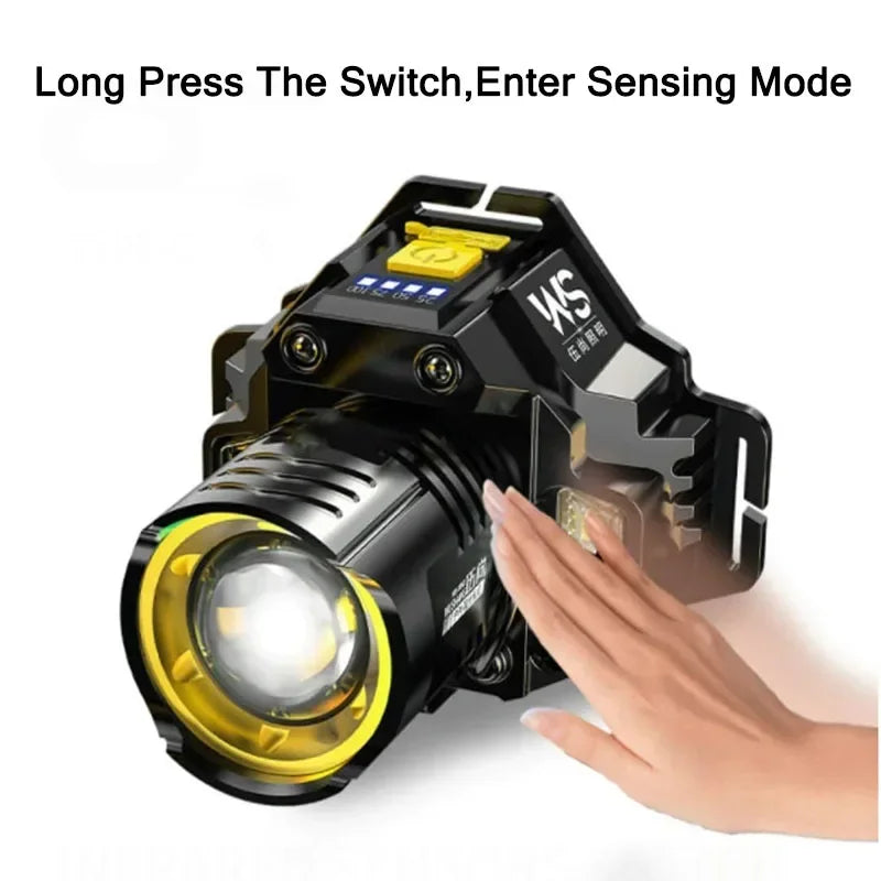 Linterna frontal LED COB con sensor de movimiento batería 18650