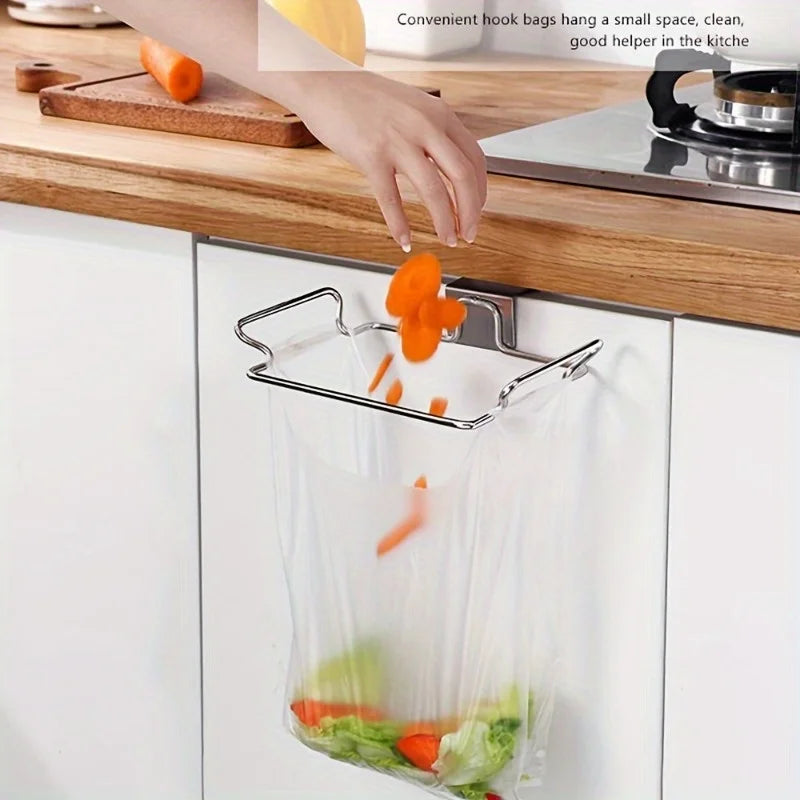 Soporte para Bolsas de Basura para Puerta de Armario de Cocina, Organizador de Basura de Acero Inoxidable para Armario