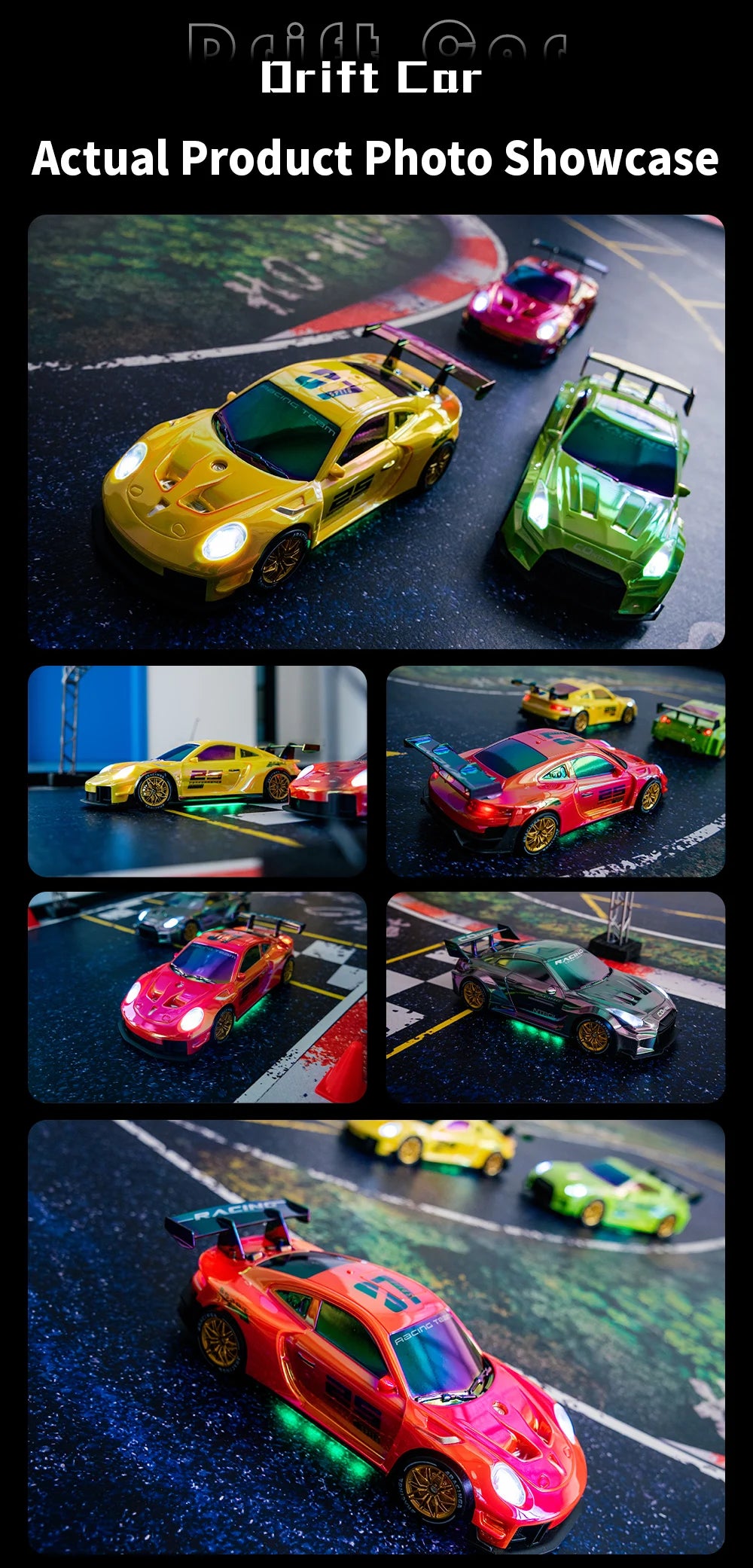Mini Coche RC de Drift, 2.4G 4WD, Alta Velocidad con Luces LED