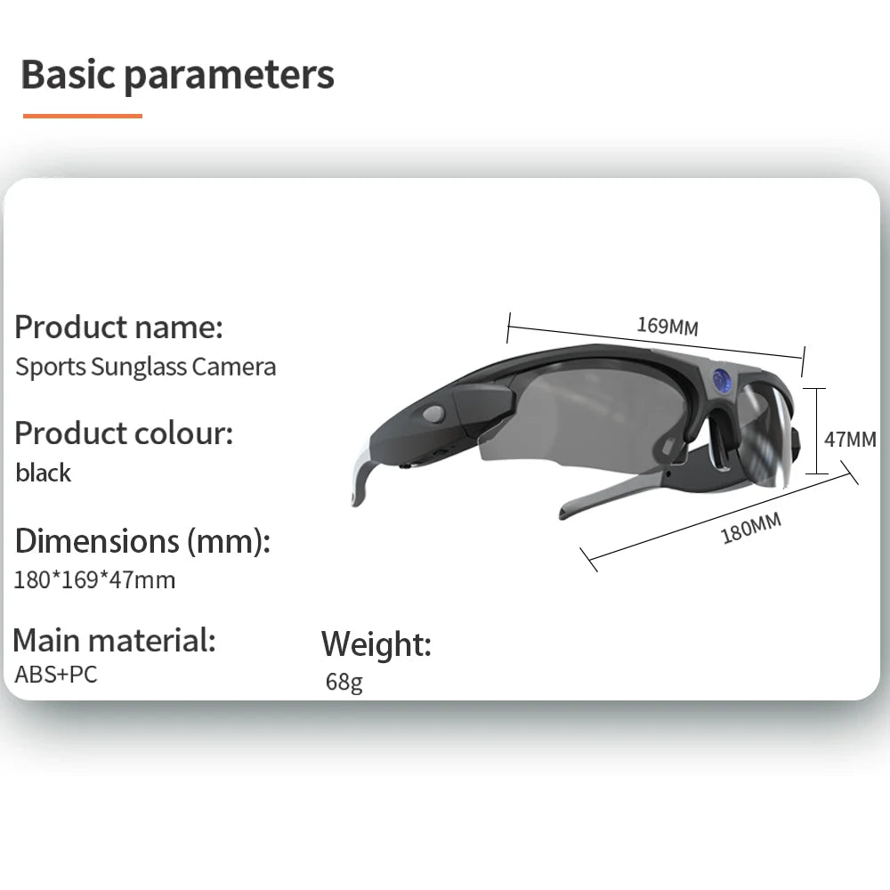 Gafas de sol con cámara WiFi FHD 1080P para deportes al aire libre