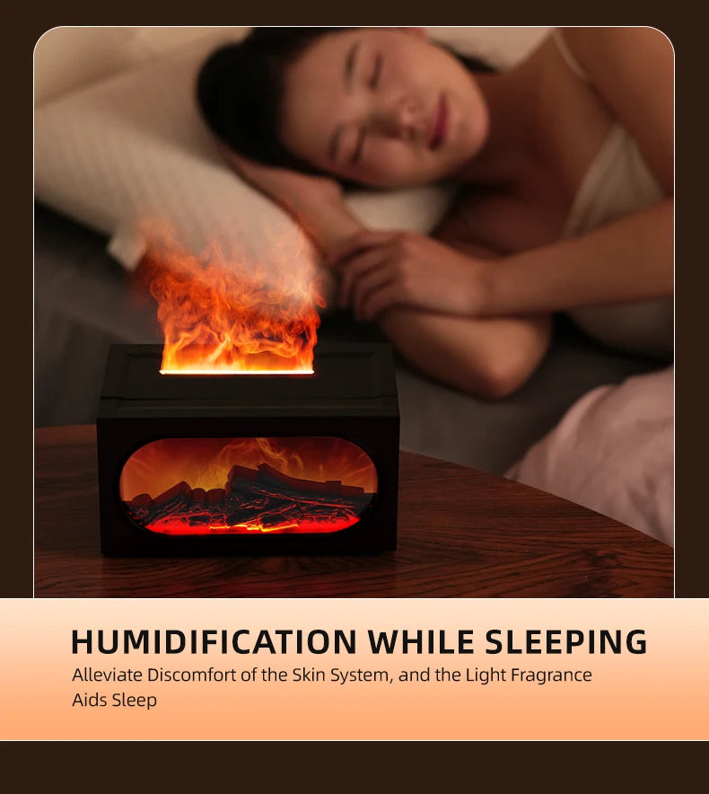 Difusor de aroma para chimenea con luz ambiental de llama, protección de apagado sin agua, salida de niebla fina y grande, humidificación silenciosa