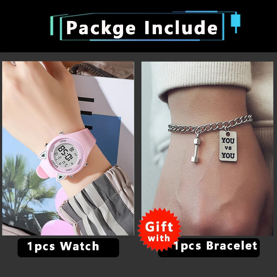 Nuevo reloj 3D con orejas de gato para niños, relojes electrónicos deportivos para niñas y niños, reloj de pulsera Digital LED luminoso resistente al agua para estudiantes, regalos