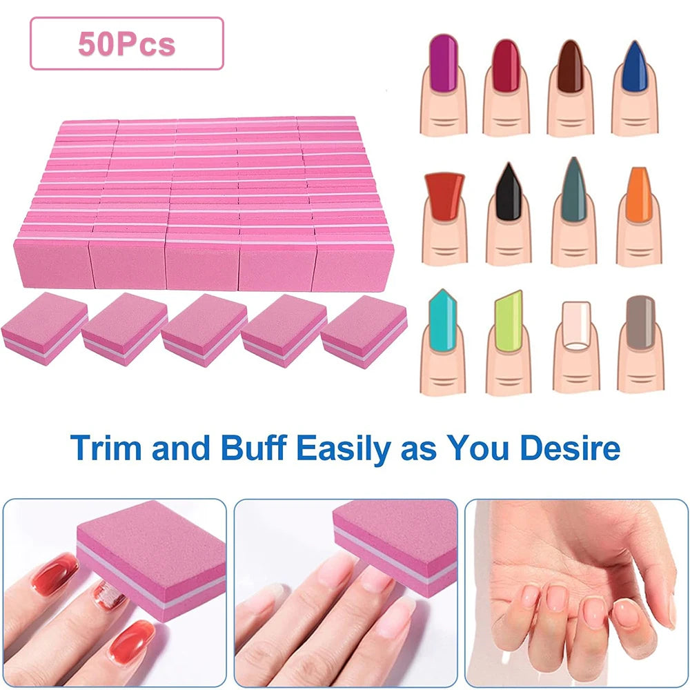 50 Uds Mini limas de uñas bloque pulidores de esponja de grano para uñas acrílicas bloque de pulido herramientas de manicura de salón DIY de doble cara