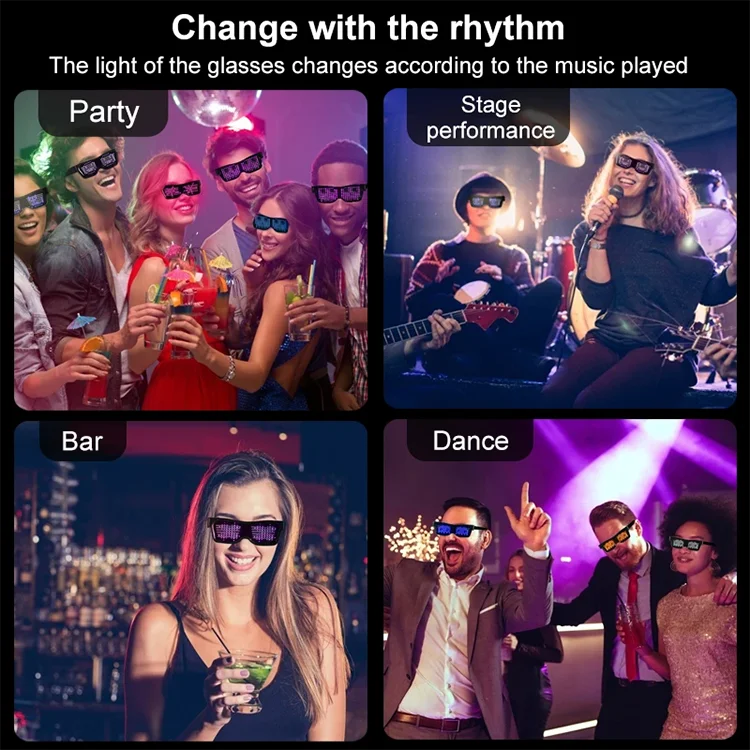 Gafas LED, Control por aplicación Bluetooth Pantalla LED Gafas inteligentes Gafas funky DIY recargables por USB para fiesta, club, DJ, Halloween