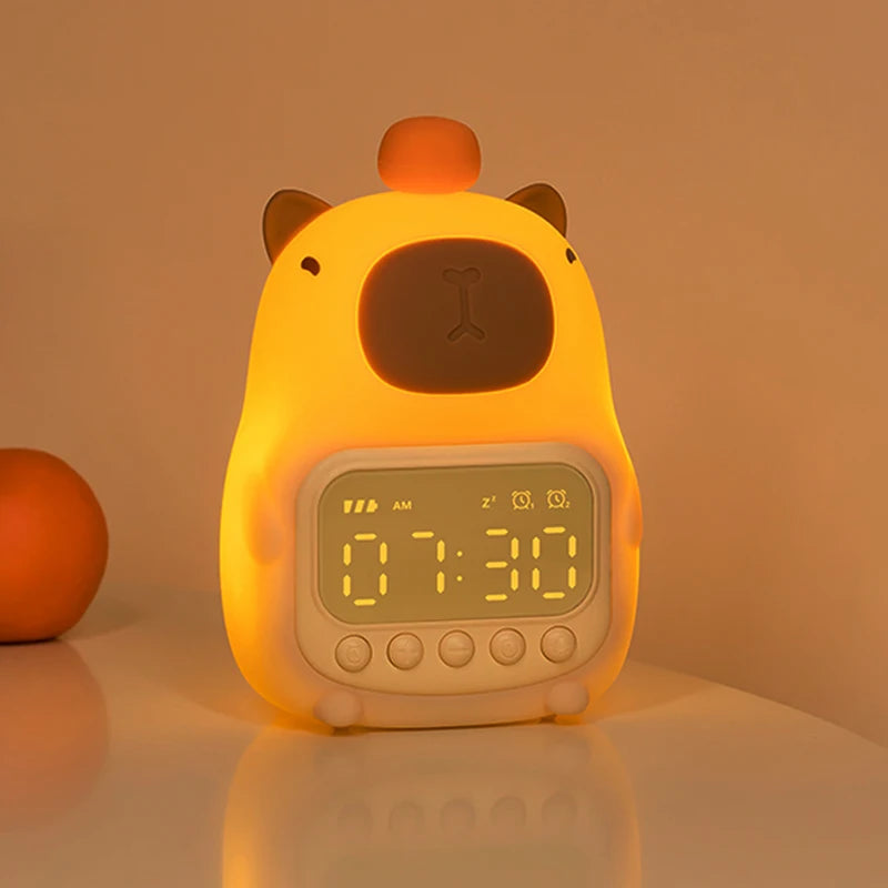 Lámpara Nocturna Capibara con Reloj Despertador Infantil