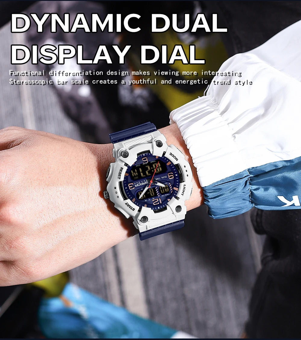 Reloj Digital Deportivo SANDA Pantalla Dual Resistente al Agua 5 Bar