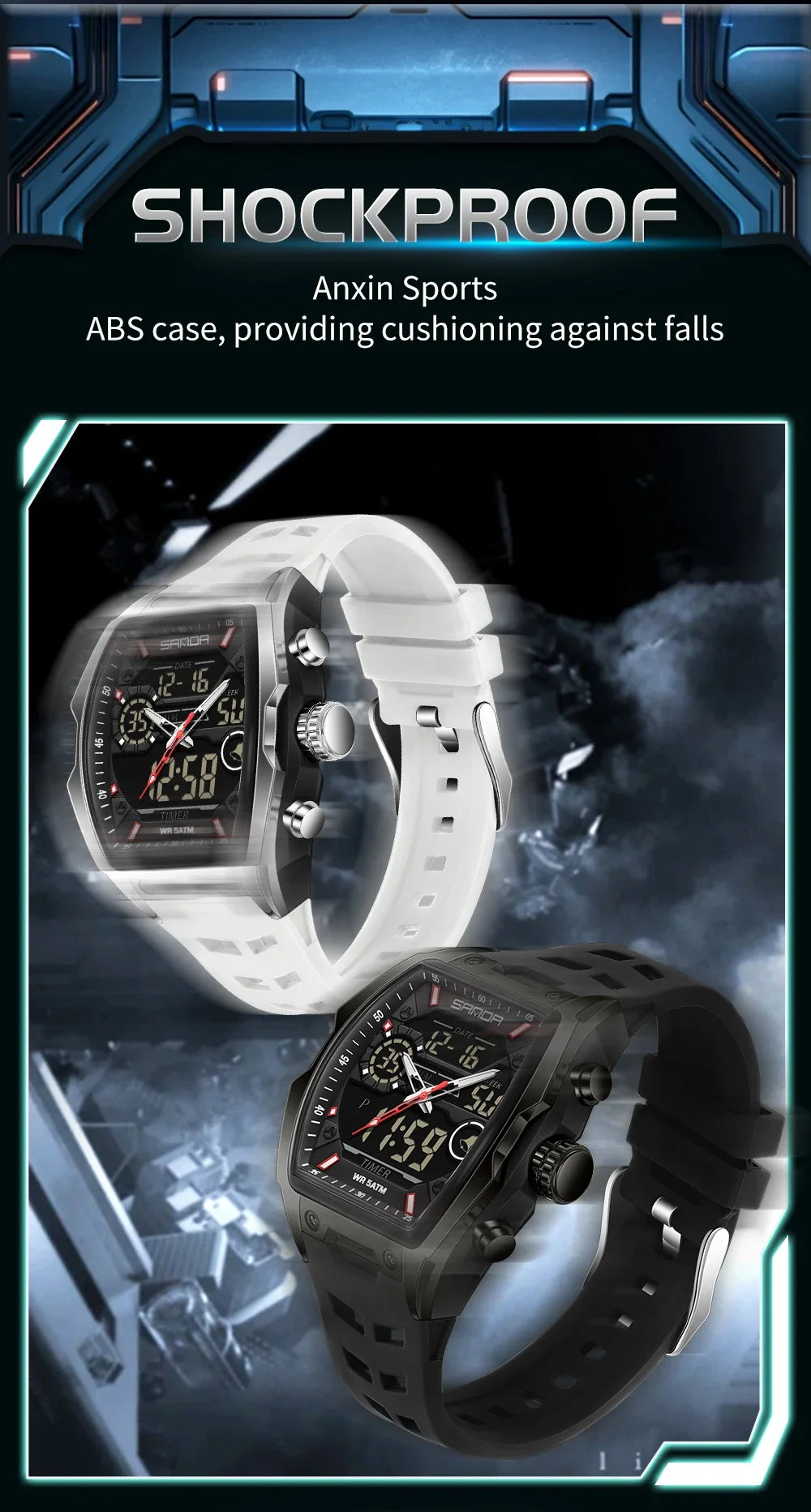 Reloj Deportivo Digital SANDA 6235 para Hombre con LED y Pantalla Dual
