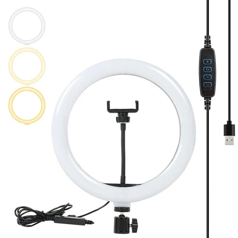 Anillo de luz LED de escritorio para Selfie, lámpara con soporte para teléfono para Selfie, transmisión en vivo, maquillaje, YouTube, estudio de fotografía y vídeo, 6/10/12 pulgadas