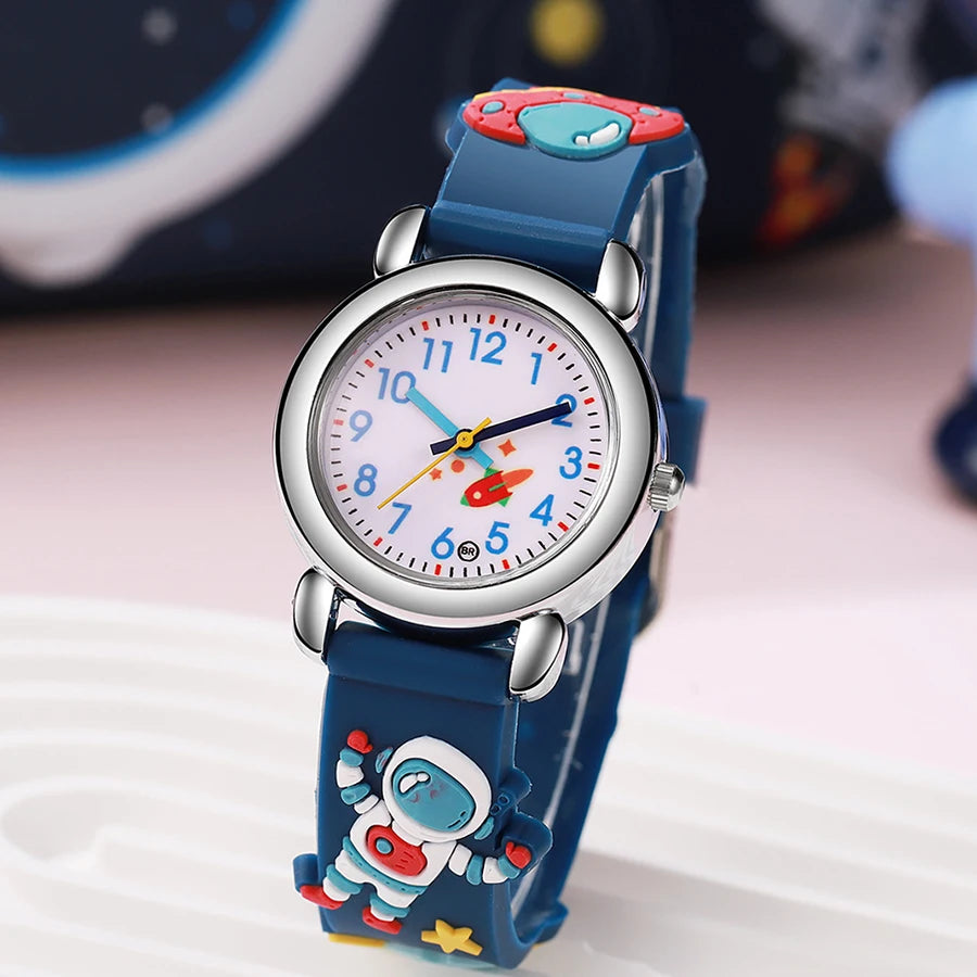 1/2 Uds. Relojes de dibujos animados 3D para niños, reloj de pulsera de cuarzo con patrón de astronauta, reloj electrónico deportivo para niños y niñas, regalo para estudiantes