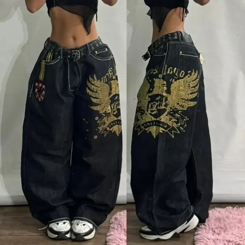Pantalones Vaqueros Holgados Vintage de Pierna Ancha Y2K para Mujer