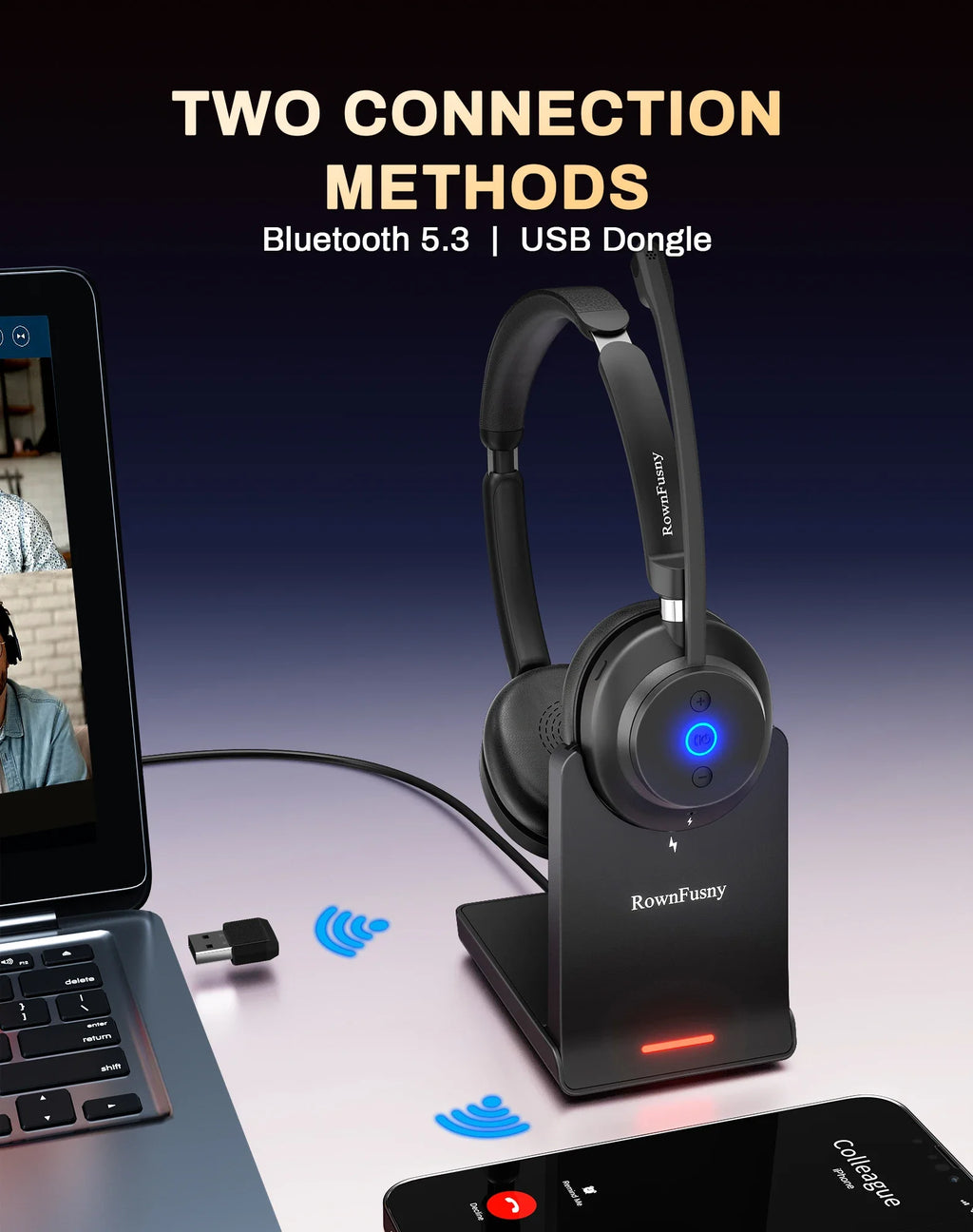 Rownfusny R02 Auriculares Bluetooth Dongle USB Trabajo