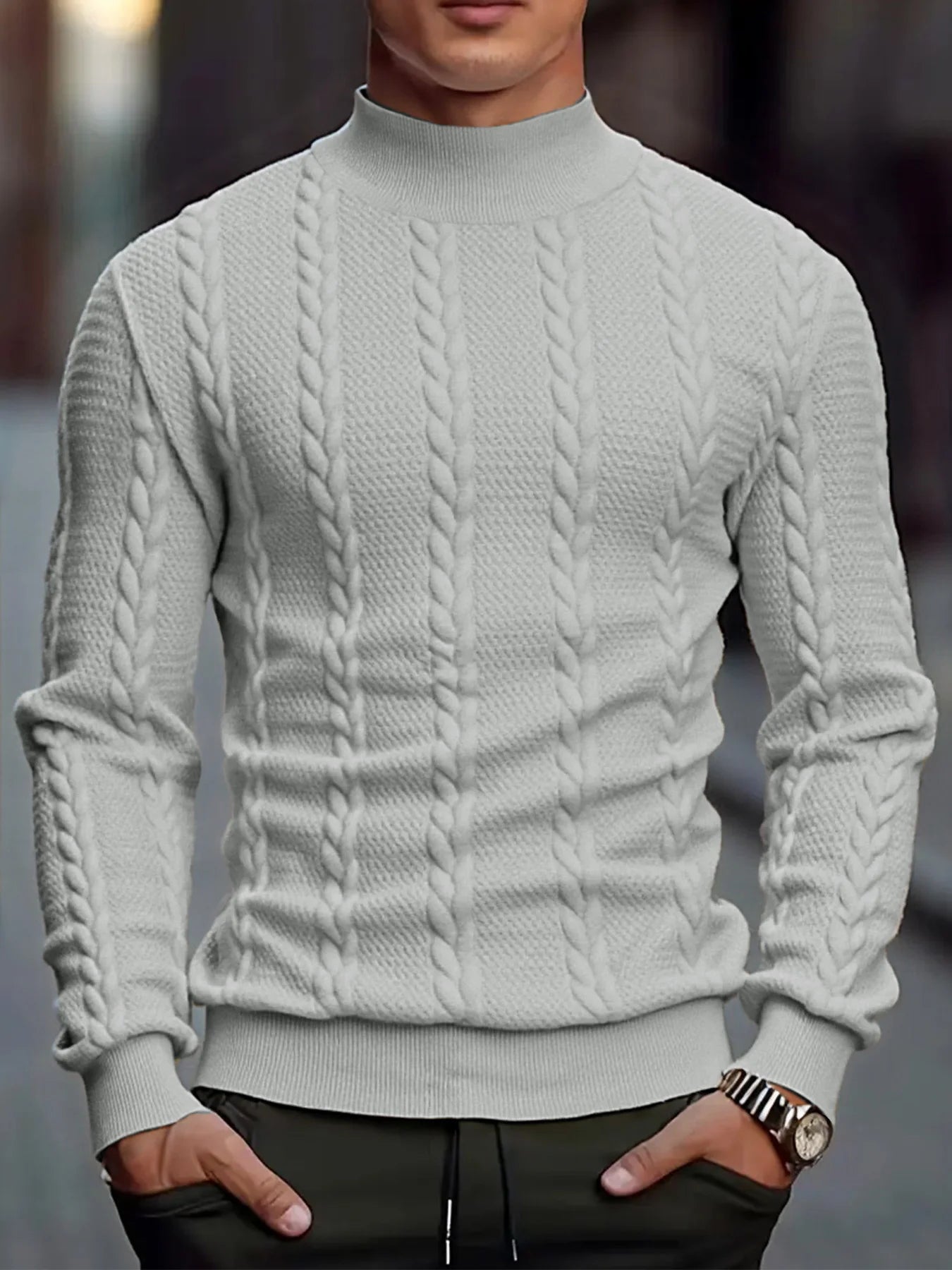Suéter de Cuello Alto para Hombre - Punto Grueso Vintage Invierno