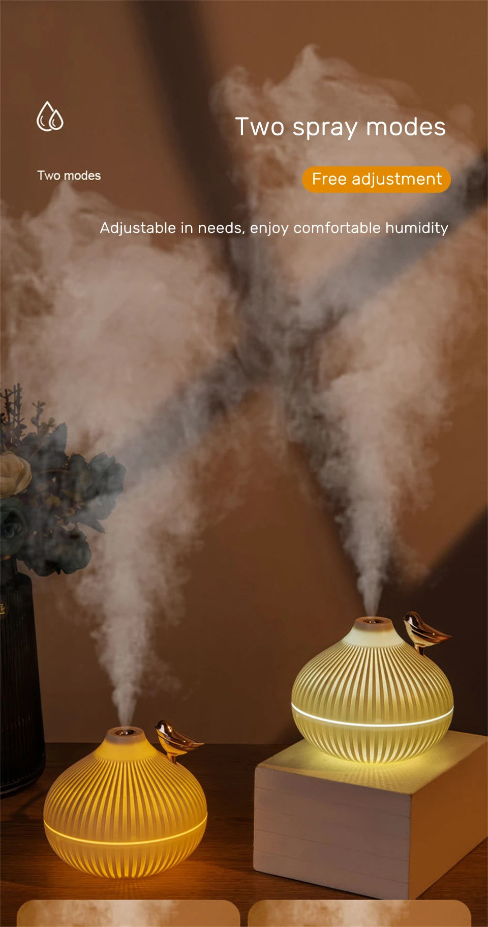 Humidificador de aire USB de 300ml, Mini difusor de Aroma de agua con luz LED nocturna cálida para el hogar, Humidificador ultrasónico de niebla fría