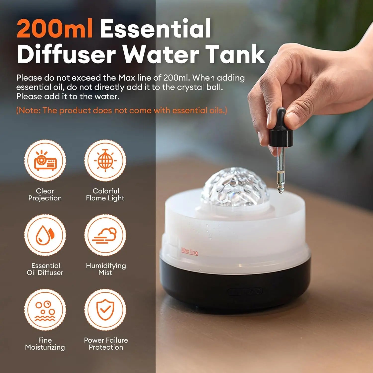 Difusor de aromaterapia 2 en 1, luz de proyección de cielo estrellado, difusor de aceites esenciales de 200ml, humidificador de niebla fría con luz colorida