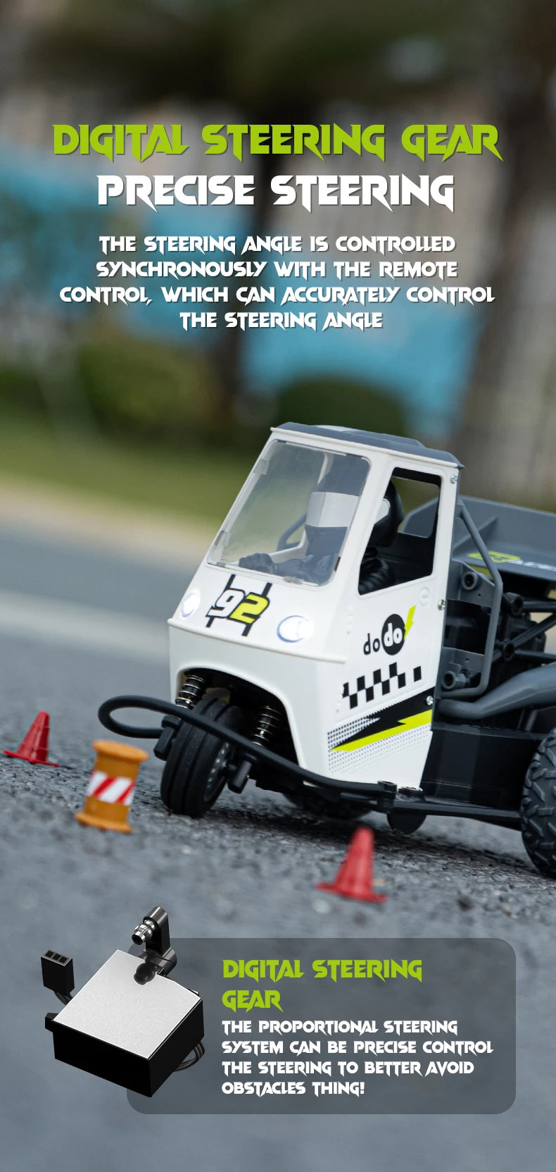 Moto RC de Tres Ruedas con Luces y Spray, Control 2.4G para Niños