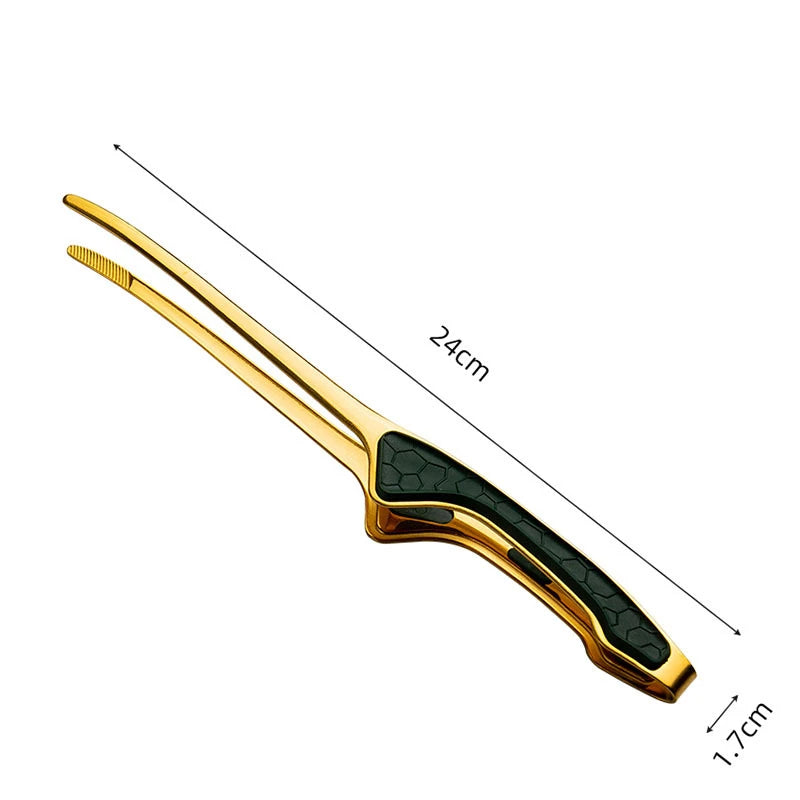 LMETJMA Pinzas para parrilla de acero inoxidable Patelai Pinzas para barbacoa coreanas y japonesas Pinzas para alimentos antideslizantes Pinzas autoportantes para cocina JT502