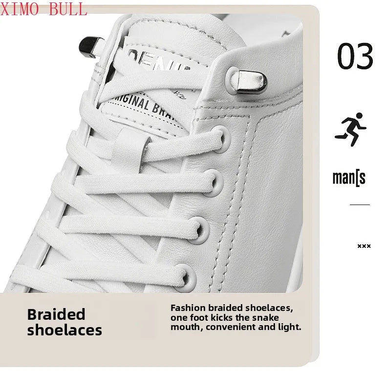 Zapatillas de deporte de cuero genuino para hombres, zapatos con elevador, zapatos invisibles transpirables, zapatillas de deporte casuales de moda para hombres